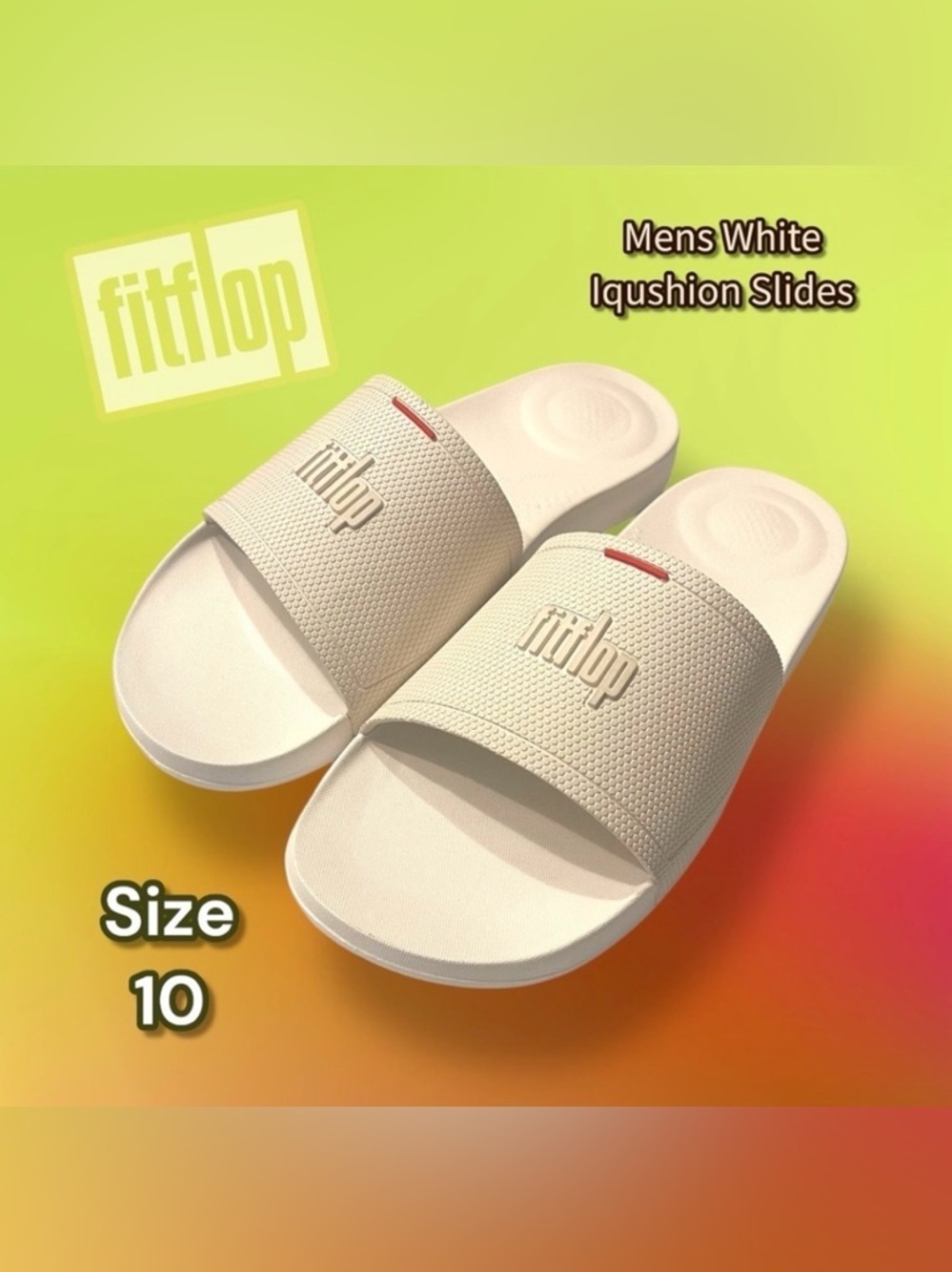 Men's iQUSHION Pool Slides Rubber White Red Size 10